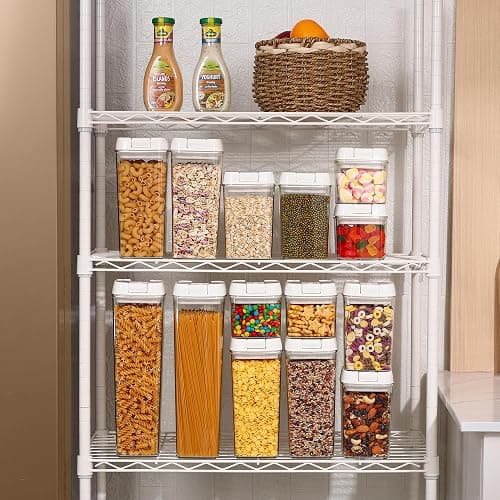 Vtopmart Airtight Food Storage Containers, 7 Pieces BPA Free Plastic Cereal Organizer Canisters with Easy Lock Lids, for Kitchen Pantry Organization, 24 Labels, White thumbnail 2
