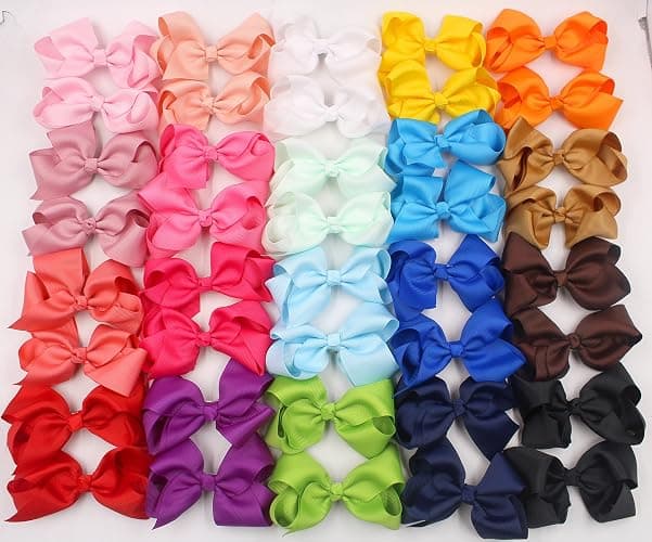 CÉLLOT 40PCS 4.5 Inch Hair Bows for Girls Toddler Hair Accessories in Pairs | Grosgrain Ribbon with Alligator Clips for Baby Girls Toddlers Kids | Back to School | Easy to Use Non-Slip thumbnail 7