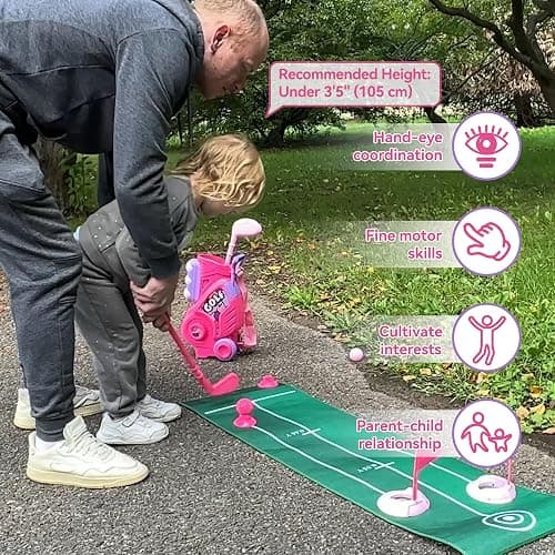 Liberry Toddler Golf Set with Putting Mat for 2 3 4 Years Old Boys Girls, Upgraded Kids Golf Cart with Unique Shoulder Strap Design, Indoor and Outdoor Golf Toys Gifts (Pink) thumbnail 5