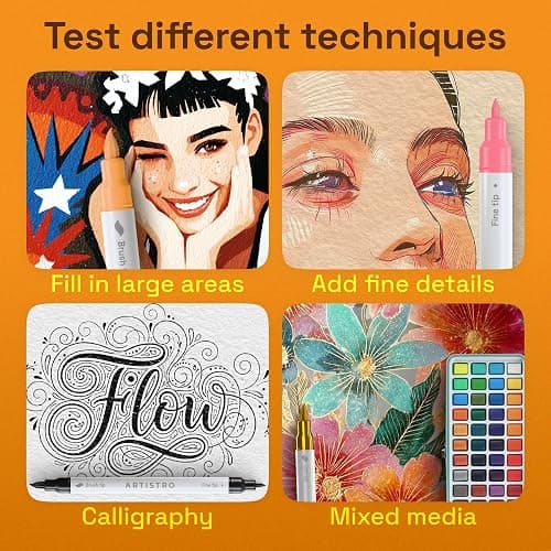 ARTISTRO 24 Acrylic Paint Markers - Paint Pens for Drawing, Brush + Fine Tips - For Fabric, Rock, Glass, Wood, DIY - Art & Craft Supplies for Adults, Teens, Kids - Teacher Appreciation Gift thumbnail 5