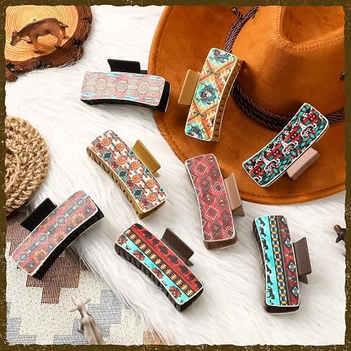 FineCheer Christmas Western Hair Claw Clips Western Gifts Bulk for Women Leather Highland Cow Print Hair Clips Accessories Christmas Party Gifts Stocking Stuffers thumbnail 2