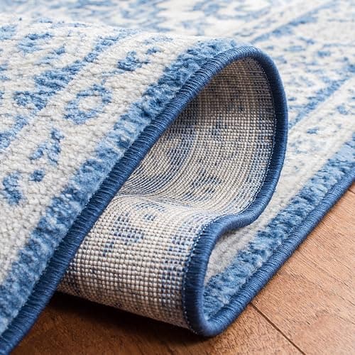 SAFAVIEH Brentwood Collection Area Rug - 8' Square, Ivory & Navy, Medallion Distressed Design, Non-Shedding & Easy Care, Ideal for High Traffic Areas in Living Room, Bedroom (BNT832A) thumbnail 6