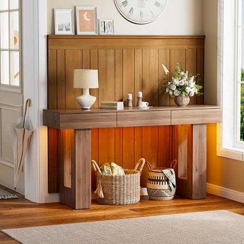 PAKASEPT 63-Inch Long Console Table with Colorful LED Lights and 3 Drawers, Wooden Rectangular Sofa Table Behind The Couch, Farmhouse Entryway Table for Entrance, Hallway, Living Room thumbnail 7
