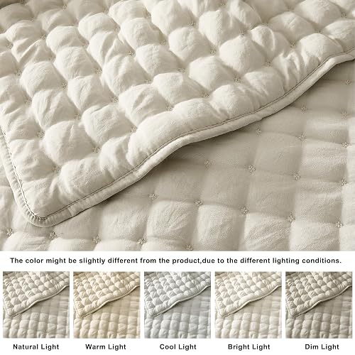 WDCOZY Beige Queen Size Quilts Bedding Sets with 2 Pillow Shams thumbnail 2