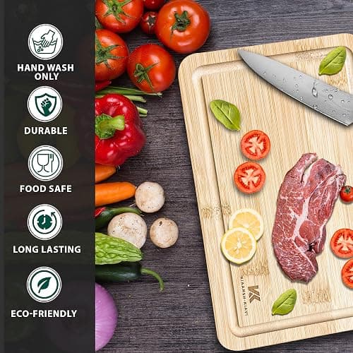 Kiaansh-Kiavi Wood Cutting Boards for Kitchen-Bamboo Cutting Board Set of 3, with Juice Grooves, Thick Chopping Board handles., Large, Natural thumbnail 6
