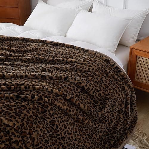 Luxury Leopard Print Faux Fur Cheetah Throw Blanket Reversible Soft Thick | Rabbit Fur Flannel Fleece Warm Fuzzy Plush Blankets for Couch Bed Sofa Cozy Gift for Women Throw 50x60 inches thumbnail 5