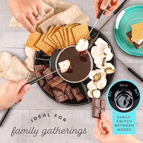Kusini Electric Fondue Pot Set - Chocolate Fondue Kit - Temperature Control, Detachable Serving Trays, & 4 Roasting Forks - Gift Set & Date Night Idea. Serve at Movie Night or Game Night. thumbnail 2