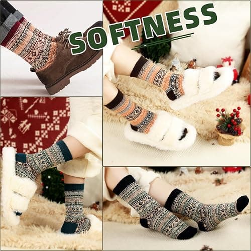 LWWTBS Womens Wool Socks 5 Pairs Winter Warm Thick Knit Wool Soft Vintage Casual Crew Socks Gifts for Women Men thumbnail 5