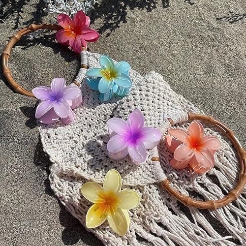 GQLV Flower Hair Claw Clips-4PCS for Thick Hair,Strong Hold Nonslip,Hawaiian,Cute Large Hair Clips,Banana Clip for Thin Hair,Hair Accessories for Women Girls Holiday Gifts (A-4pcs large colorful thumbnail 5
