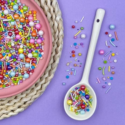 Rainbow Sprinkles for Cake Decorating, 4.6Oz Pastel Jimmies and Pearls Sprinkles Mix for Donut Cookie Baking Brownies Cupcake Ice Cream Toppings thumbnail 3