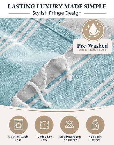 LANE LINEN Beach Towel 2 Pack, Oversized Beach Towel 39"x71", Lightweight Beach Essentials for Women, Large Pool Towel, Absorbent & Quick Dry, Sand Free Beach Towel - Aqua thumbnail 8