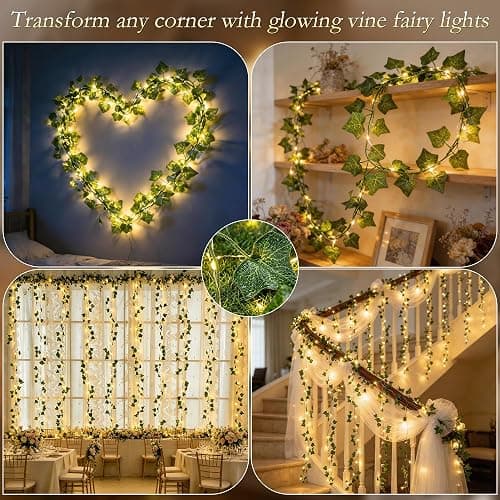 Soagrc Vine Curtain Lights, 200 LED Ivy Vines with Fairy Lights for Bedroom | 6.6ft x 6.6ft, Artificial Ivy Leaves, USB Powered, Remote, 8 Modes, Timer & Memory, for Wall Wedding Dorm Party Indoor Decor thumbnail 7