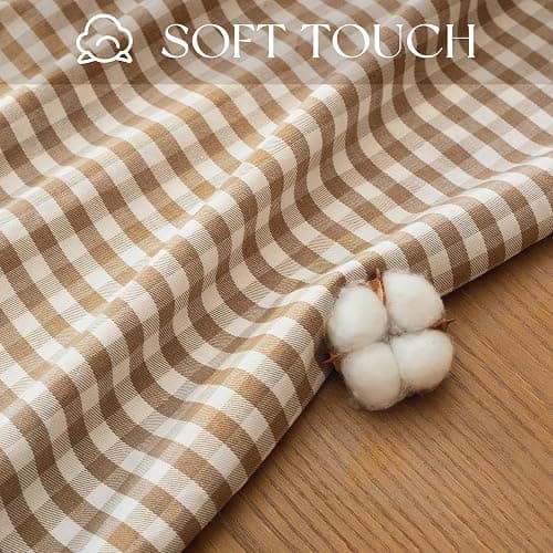 Fiokle Gingham Ruffled Tablecloth Rectangle Cotton Style, Taupe 52x70 | Farmhouse Checkered Table Cloth, Washable Shrinkle & Wrinkle Free Plaid Table Cover for Dinner, Holiday, Party thumbnail 3