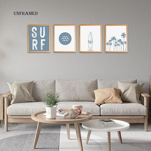 BearCake Coastal Summer Beach Surfing Wall Art Set of 4, Surf Room Decor, Beachy Room Decor Aesthetic, Coastal Wall Decor, Nautical Wall Art Decor, Coastal Beach House Decor, 8x10 Inches thumbnail 3