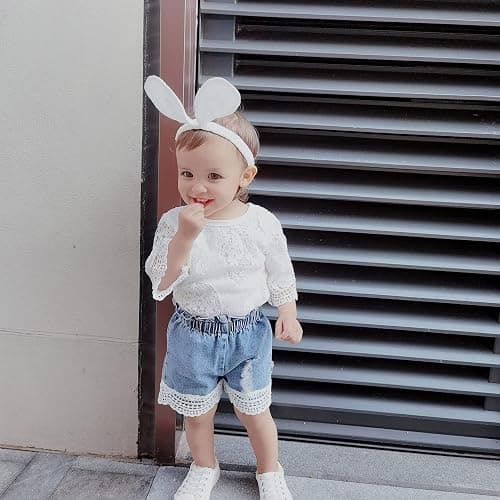 Voonlie Newborn Baby Girl Clothes Infant Girl Lace Romper Ripped Jeans Clothing Set thumbnail 2