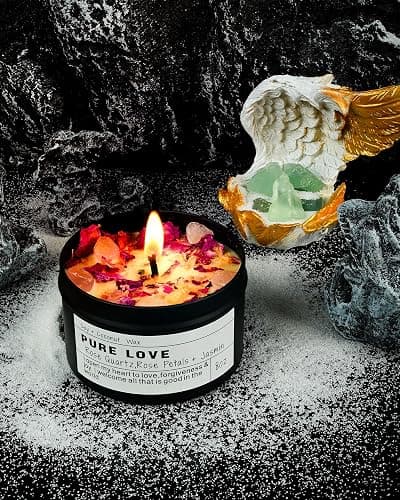 Rose quartz “pure love” crystal candle thumbnail 3