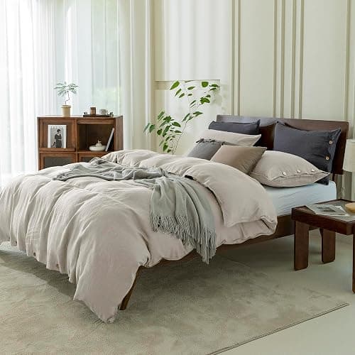EVERLY 100% Pure Linen Duvet Cover Set California King Size 104X98Inch 3pcs (1 Duvet Cover,2 Pillowcases) Soft and Breathable for All Season with Coconut Button Closure, Suitable for Hot Sleepers thumbnail 9
