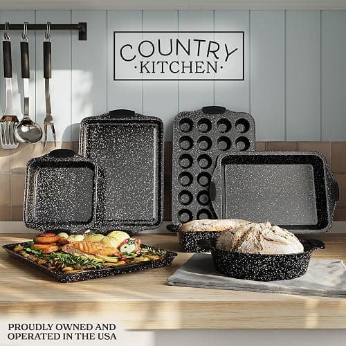 Country Kitchen Nonstick Stackable Bakeware Set - Durable, Easy Release Baking Set, Black, 10 Pcs - Black - 10 Pcs thumbnail 2