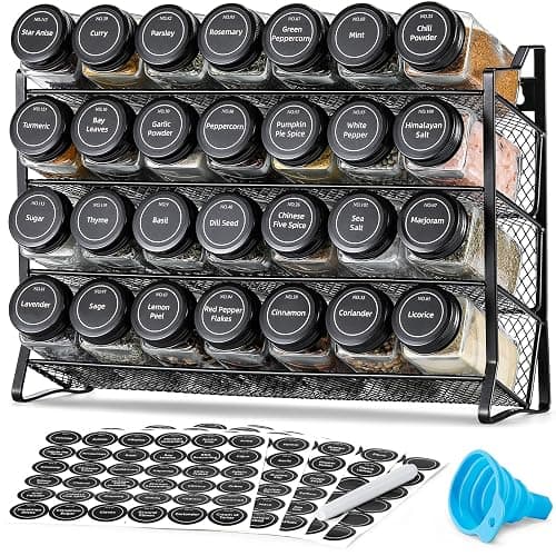 AOZITA Spice Rack Organizer for Cabinet, Spice Organizer with 28 Empty Spice Jars with Black Lids, Funnel, Spice Labels, Seasoning Organizer for Countertop, Cabinet, Kitchen, Pantry, Cupboard - Image 1