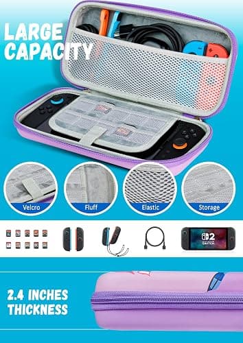 Xcitifun Carrying Case Designed for Nintendo Switch 2 for Kids Girls Boys Cute Kawaii Travel Carry Bag for Switch 2 (2025) 10 Game Cartridge Switch 2 Protective Cover Carrying Cases - Purple Hug thumbnail 3