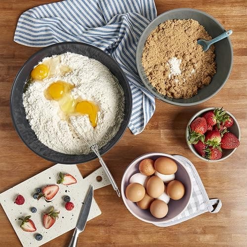 TTU Tabletops Gallery Hobnail Style 4 Piece Timeless Grey Stoneware Nesting Mixing Bowl Set for Baking and Cooking thumbnail 2