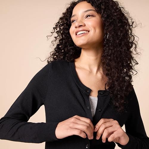 Amazon Essentials Women's Lightweight Crewneck Cardigan Sweater (Available in Plus Size) - Small - Black thumbnail 4