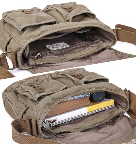 GOOTIUM Canvas Messenger Bag - Vintage Shoulder Bag Frayed Style Boho Purse thumbnail 7