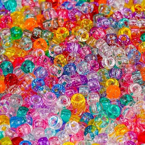 1000+pcs Glitter Pony Beads Bulk, Acrylic 9mm Large Plastic Bead for Bracelets Big Hole Hair Braids Crafts DIY Projects - Image 1