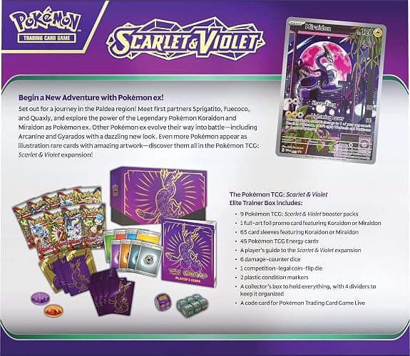 Pokémon TCG: Scarlet and Violet Elite Trainer Box - Miraidon Purple (1 Full Art Promo Card, 9 Boosters and Premium Accessories) thumbnail 5