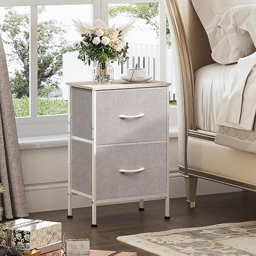 WLIVE Nightstand, Nightstand with 2 Drawers, Bedside Furniture, Night Stand, Small Dresser for Bedroom, College Dorm, End Table with Fabric Bins, Dormitory, Light Grey, Size L thumbnail 2