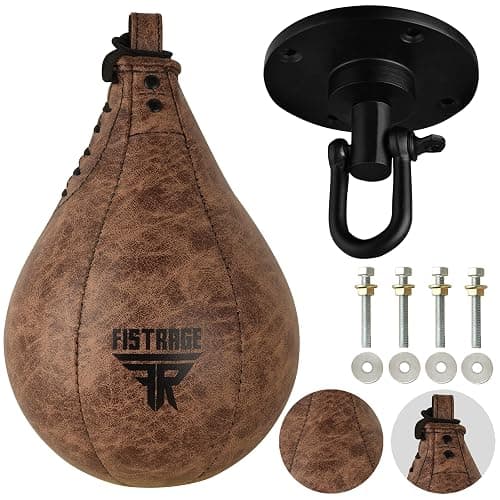 FISTRAGE Speed Ball Boxing Bag Leather MMA Muay Thai Training Punching Dodge Striking Kit with Free Hanging Swivel Workout Speedball Kicking Platform Equipment (Black) - Image 1