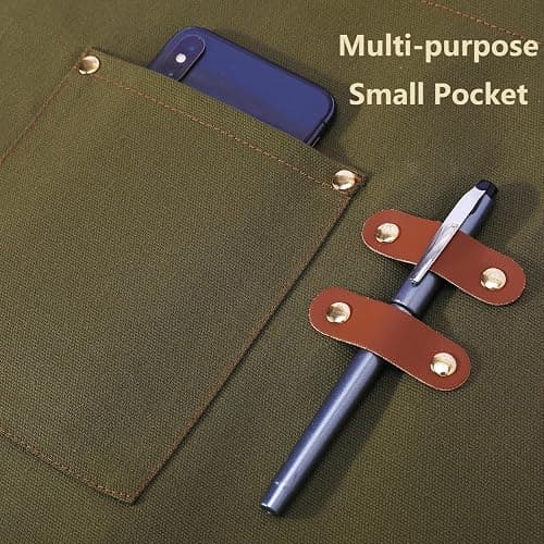 AFUN Chef Aprons for Women Men with Large Pockets, Cotton Canvas Cross Back Water Repellent Work Apron, Size M to XXL (Grey Green) thumbnail 7