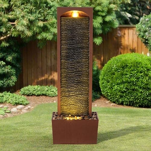 Teamson Home 38.5" Faux Slate Contemporary Outdoor LED Waterfall Fountain with Pebble Base, Red Rock thumbnail 2