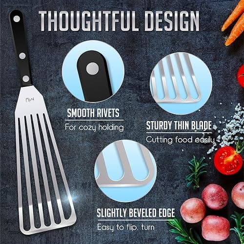 MIU Fish Spatula, Set of 2, Bundle, Size 11 and 13 inch, Stainless Steel, Flexible, Polished Metal, Plastic Handle, Slotted Turner, Corrosion Resistant, Dishwaser Safe thumbnail 8