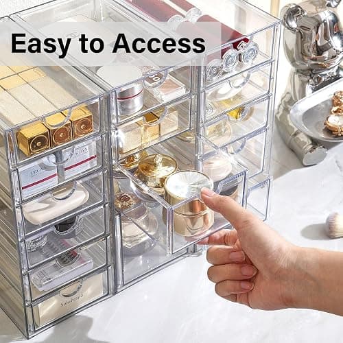 Prsildan Acrylic Drawer Makeup Organizer with 4 Drawers, Set of 2 Office Desk Organizers Accessories, Clear Stackable Storage Drawers for Vanity, Countertop, Craft, Jewelry, Art Supply Organization thumbnail 5