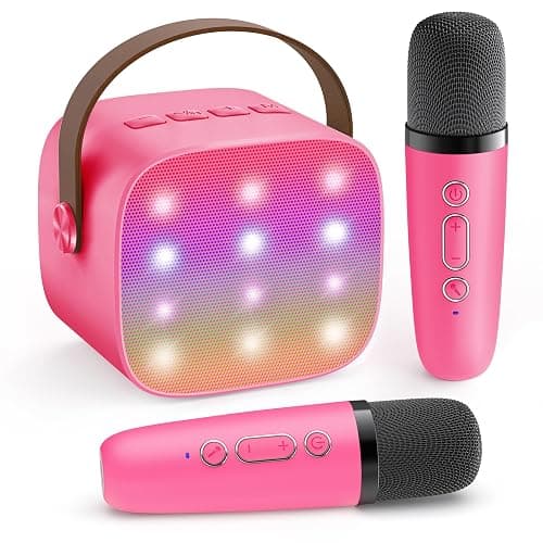 YLL Mini Karaoke Machine for Kids Toys, Portable Bluetooth Speaker with 2 Wireless Microphones, Birthday Gifts for Girls 3, 4, 5, 6, 7, 8, 9, 10, 11, 12+ Years Old Toddler Teens (Hotpink) - Image 1