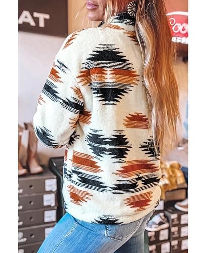 LUKYCILD Aztec Sweatshirt for Women Western Half Zip Sherpa Fleece Hoodies | Aztec Print Jacket Cowgirl Ethnic Style Sweatshirts Long Sleeve Pullover Tops with Pockets Casual Fall Winter Warm Outwear thumbnail 5