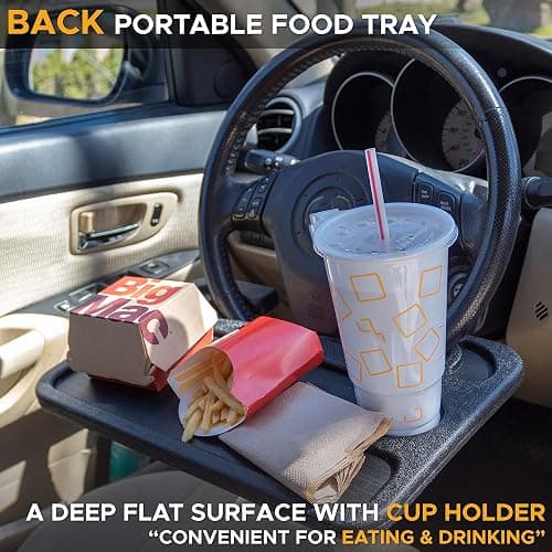 EcoNour 2 in 1 Car Steering Wheel Desk | Tray for Laptop Car Mount with Pen Holder | Desk Console for Car | Food Tray for Eating with Drinks Holder | Multipurpose Travel Car Accessories thumbnail 4