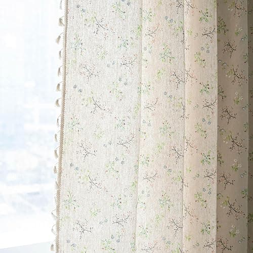 ENJOYBRIDAL Floral Living Room Curtains 84 Inches Long Doorway Vintage Semi Sheer Drapes Farmhouse Nursery Bohemian Window Curtain Panels with Tassel Beige Rod Pocket Bedroom Drapes, 1 Panel thumbnail 7