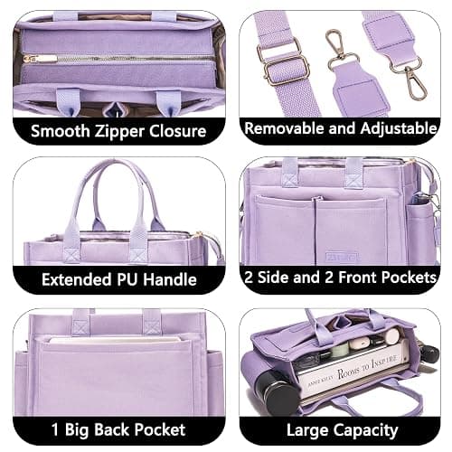 ZHMO Canvas Tote Bag for Women,Womens Purse Handbags Totes Bags Crossbody Work Laptop Book Bag for Travel Nurse College Gift - Canvs Elegant Beige thumbnail 5