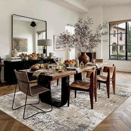 PureCozy 8x10 Abstract Area Rug Brown Washable Modern Neutral Living Room Carpet Non Slip Ultra Soft Low Pile Contemporary Bedroom Large Rug Indoor Office Dining Room Under Table Playroom thumbnail 4