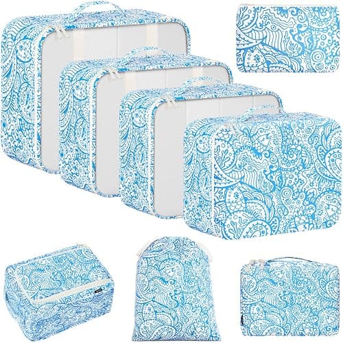 BAGAIL 8 Set Packing Cubes Luggage Packing Organizer Bags for Travel Accessories-Blue paisley - Image 1