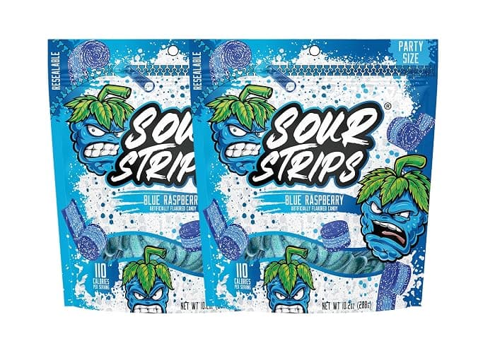 Sour Strips Sour Candy Belts, Blue Raspberry Resealable Candy Bags, 10.2 Ounce (Pack of 2) - Image 1