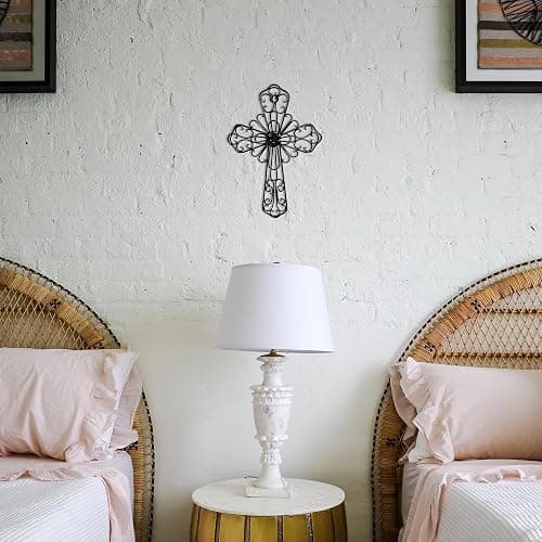 RELY+ Black Wall Cross 14X10 Inch Living Room Décor Outdoor Crucifix Wall Décor Metal Wall Art Decorative Hanging Iron Wrought Wall Décor Crosses for Rustic Indoor Home Valentine's Day Decorations thumbnail 5