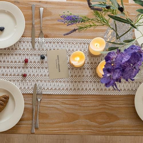 Keketo Boho Table Runner White for Home Décor 12x72 Inches Farmhouse Macrame Burlap Jute Rustic Dining Kitchen Centerpiece Bohemian Decor French Country Bridal Shower Decorations thumbnail 4