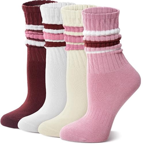 MOSEY KOSY Slouch Cotton Socks, Scrunch Thin Fashion Colorful Soft Breathable Crew Calf for Women and Men, 4 Pairs - Image 1