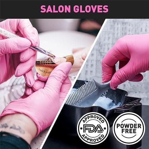 OKIAAS Black/Pink Vinyl Disposable Gloves Latex Free, Food Grade, 5 mil, Cooking, Cleaning, Hair Dye, 50/100/200/1000 Count thumbnail 4