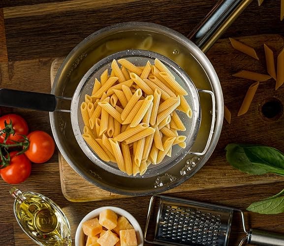 Kafoor 9" Large Fine Mesh Strainer with Thermo Plastic Rubber Handle - Sieve Fine Mesh Stainless Steel - Ideal Kitchen Essential to Strain Pasta, Quinoa and Rice thumbnail 2