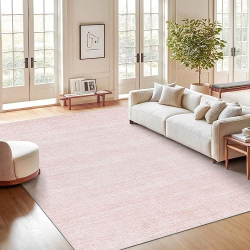 Valenrug 8x10 Area Rugs for Living Room, Large Washable Rug, Light Pink | Soft Low Pile, Thin & Lighweight Non Slip Carpet, Folable Stain Resistant Modern Indoor Floor Mat for Bedroom, Dining Room thumbnail 4
