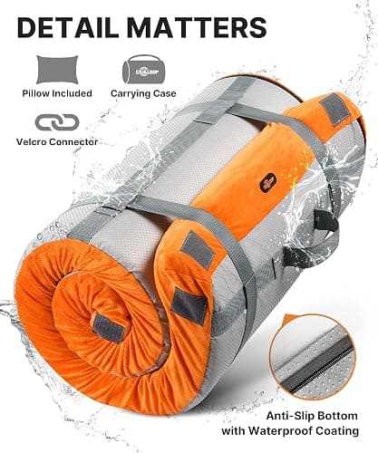 GAIALOOP 3 Inch Memory Foam Camping Mattress, Dual Layer Thick Sleeping Camp Pad for Car Tent Cot, Roll-Up Portable Glamping Floor Bed for Guests Sleepover thumbnail 9